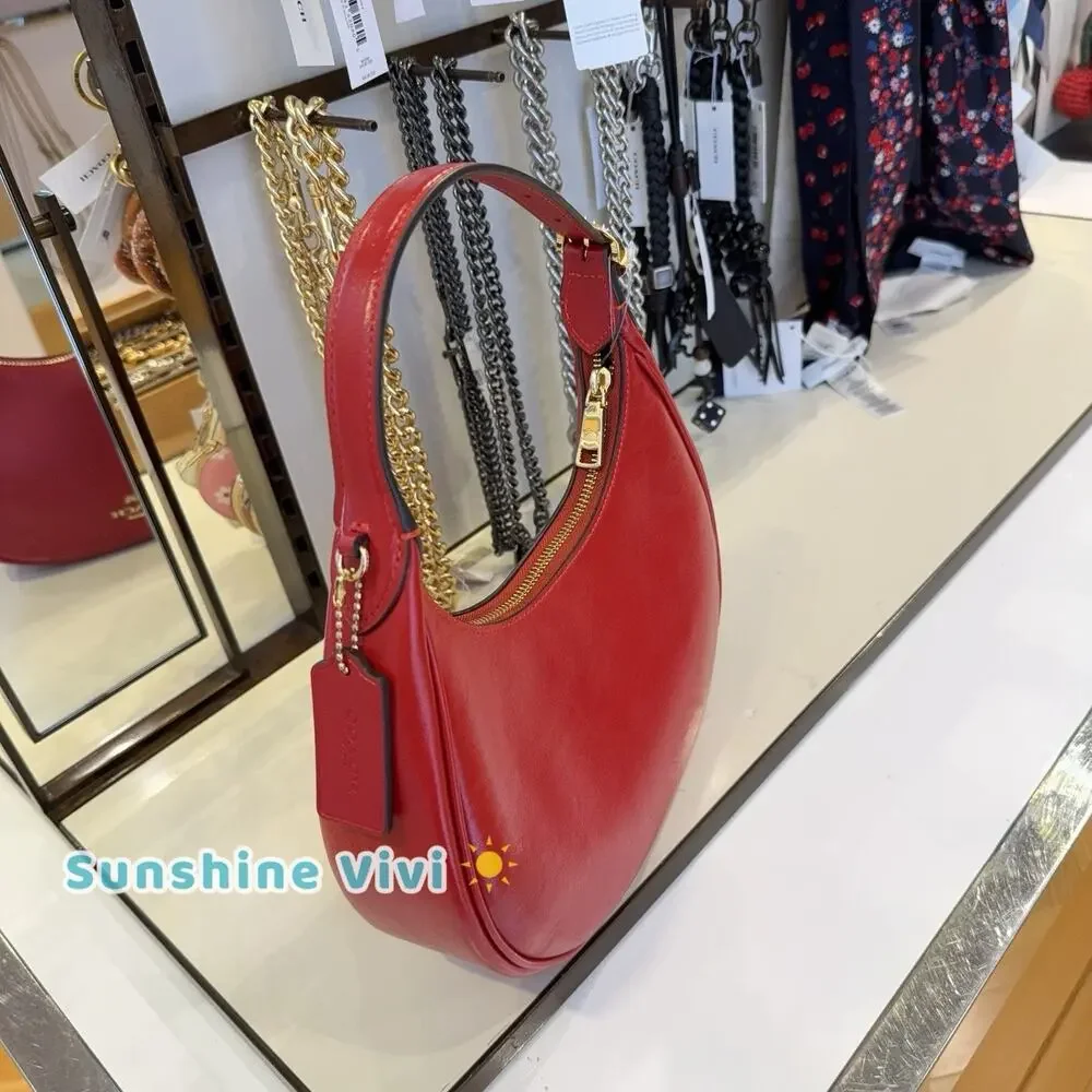 NWT Coach Emily Shoulder Bag Shiny smooth leather CDX34 Gold/Poppy